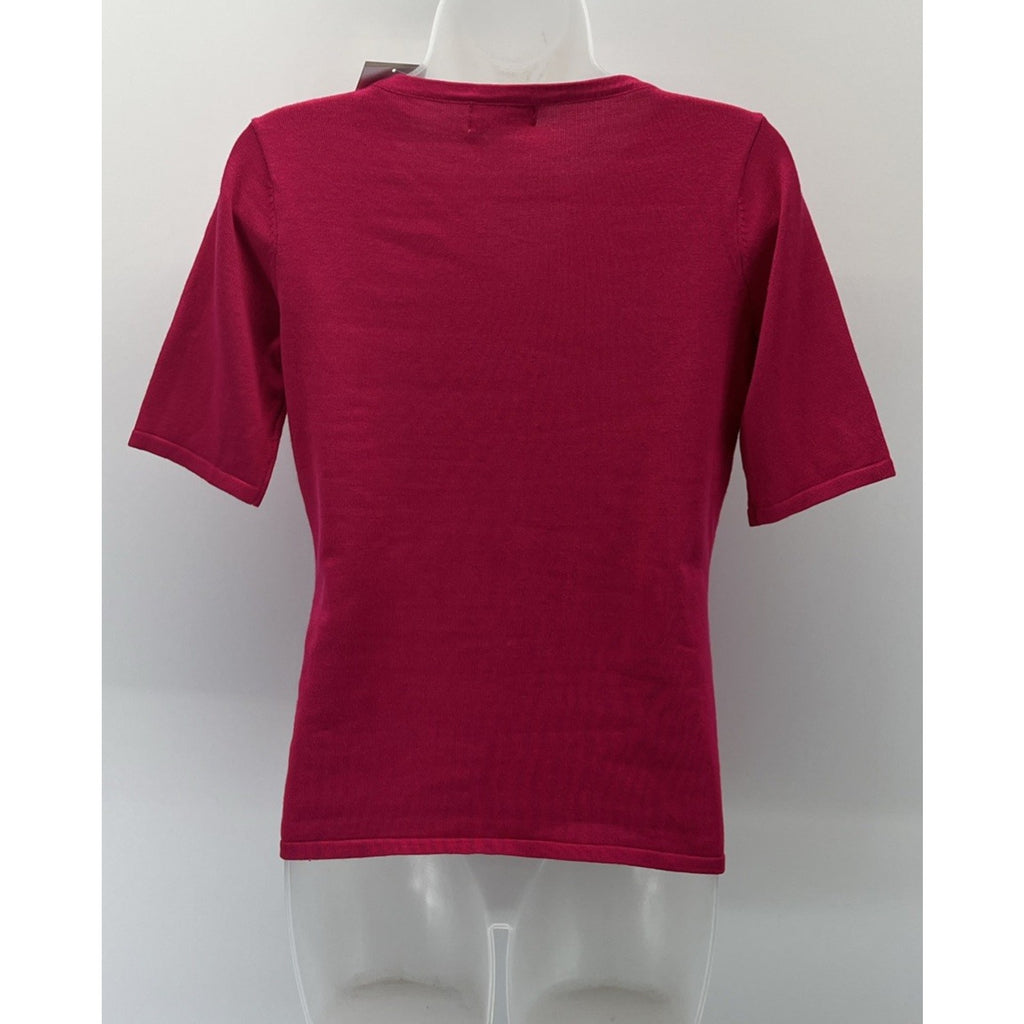 NWT CARMEN MARC VALVO, Size S Pink Ribbed Knit, Top w/Keyhole Neck