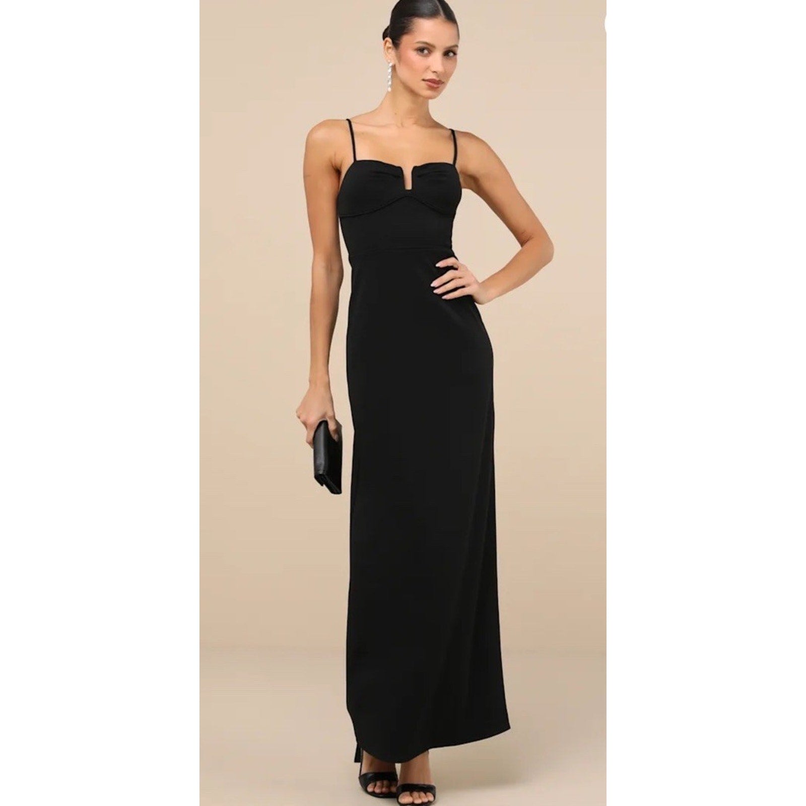 Lulus Romantic Existence Black Column Maxi Dress Size XS New