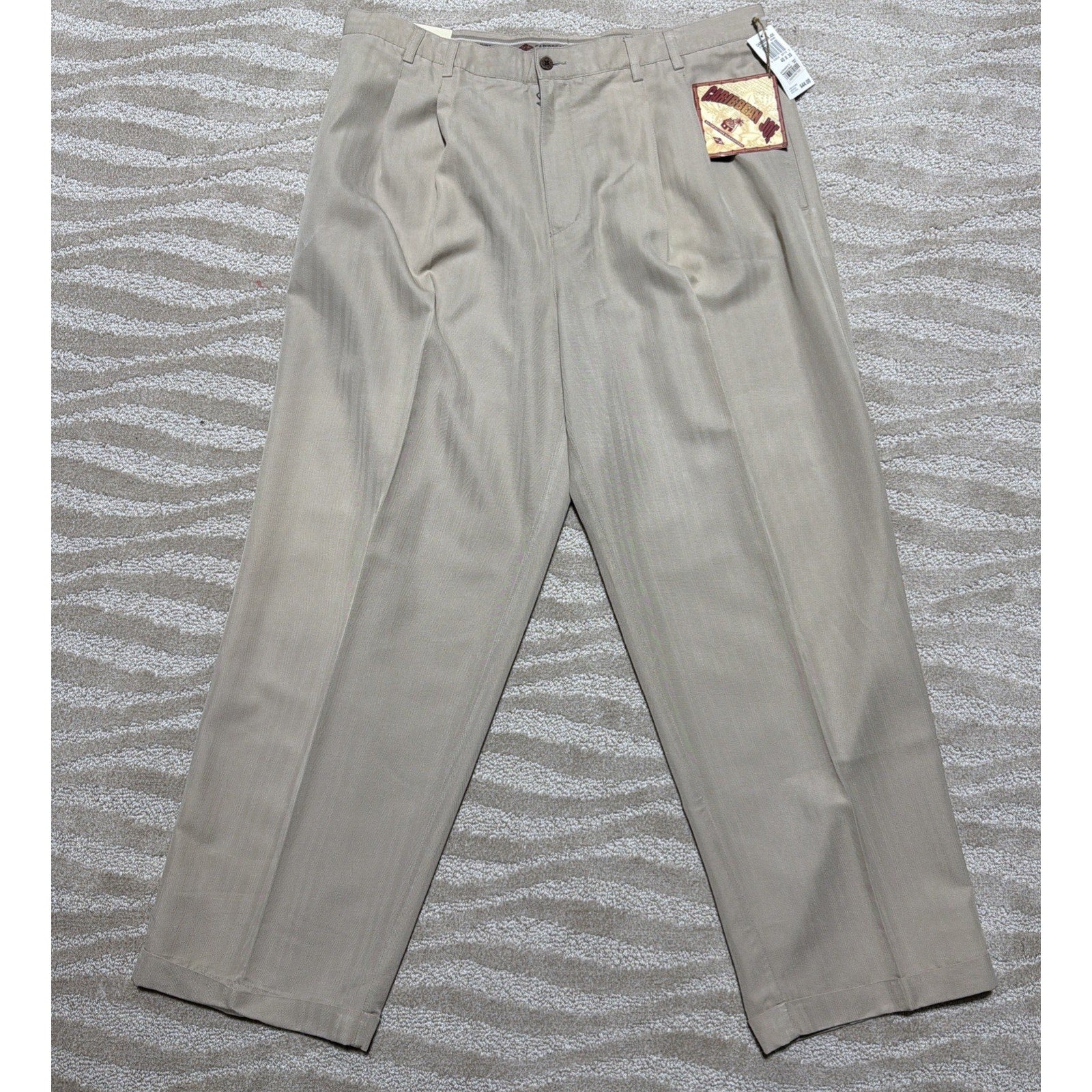 Caribbean Joe Beach Tan Men’s Pleated Bottom Cuffed Dress Pants 40x30 Beige NWT