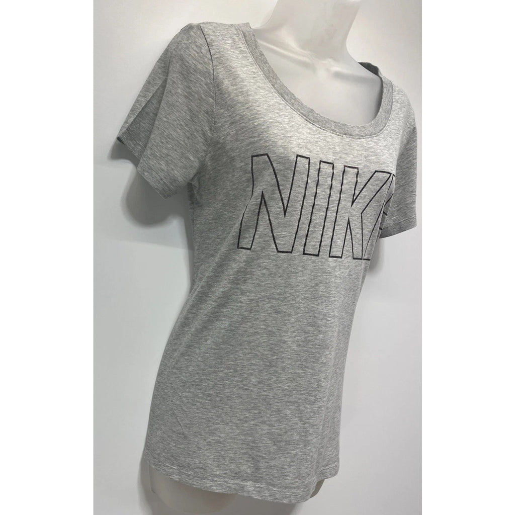 Nike T Shirt Womens Medium Dri FIT Short Sleeve Tee Glitter Logo Tee Grey