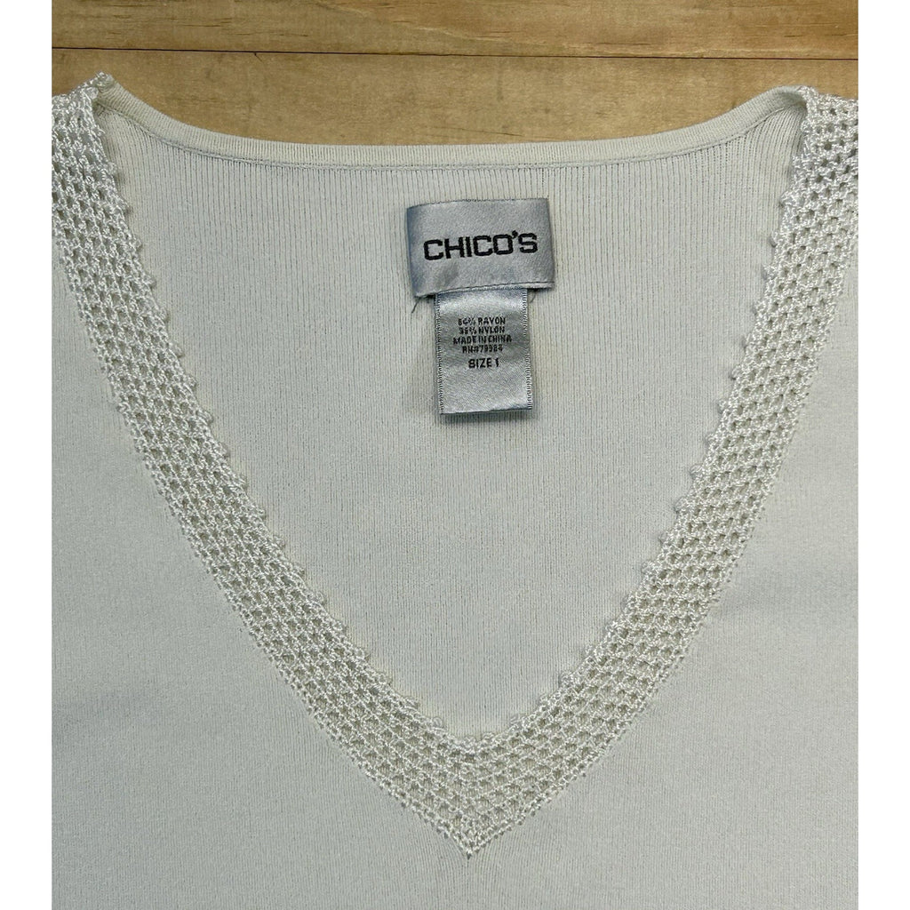 Chico’s Off White/Creme V-neck Ribbed Lace Tank Size 1 Medium Blouse.