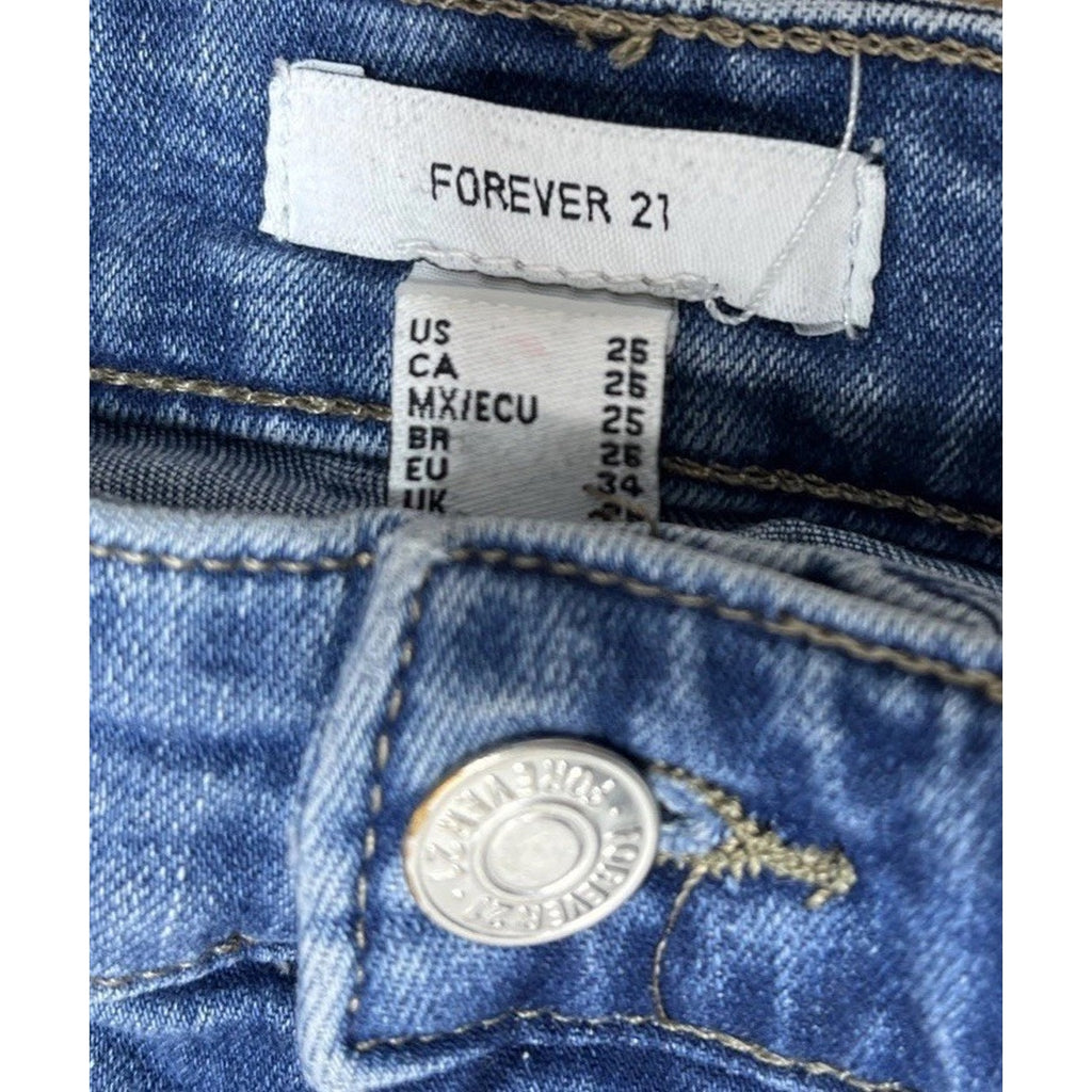 FOREVER 21 Skinny Ankle Jeans Women's Plus Size 25 Blue Raw Hem Mid Rise