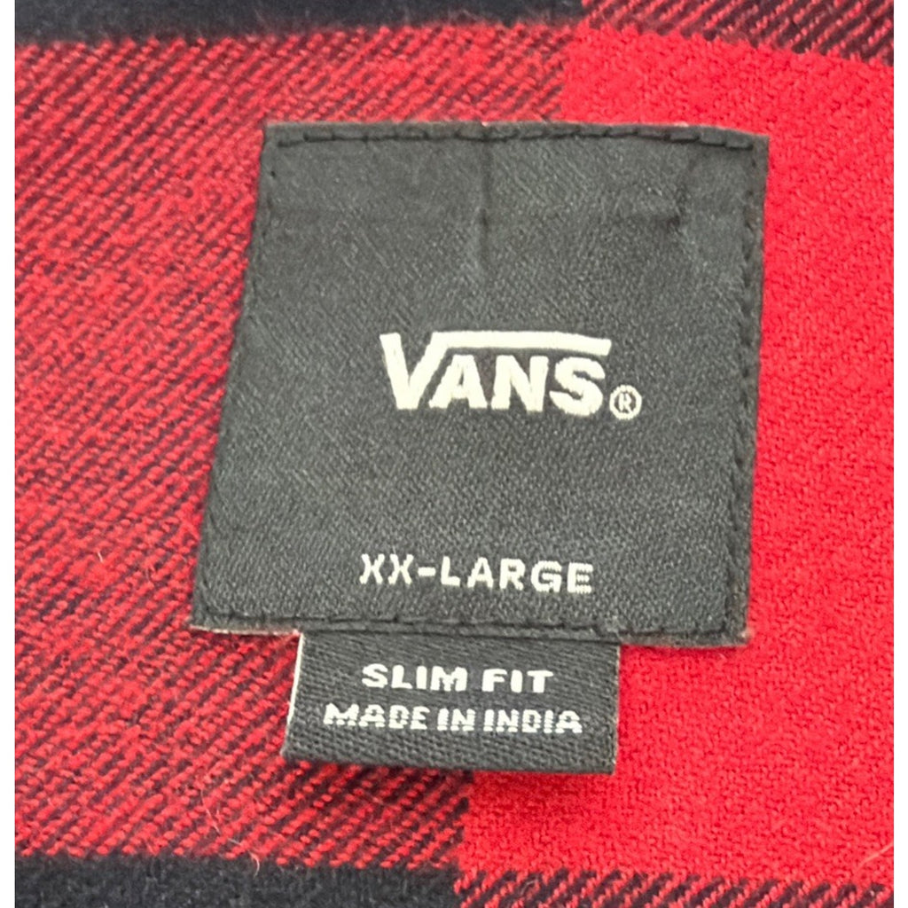 VAns Off The Wall Slim Fit Flannel Shirt Mens XXL Red White Plaid Long Sleeve