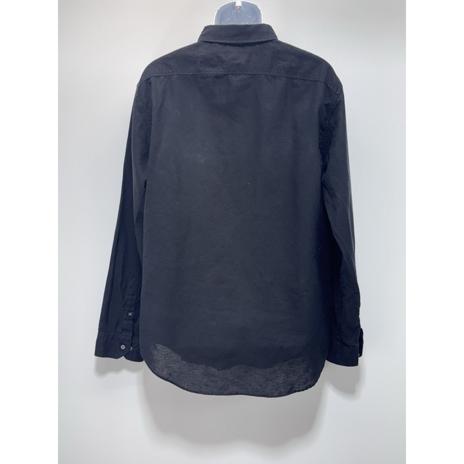 Structure Button Up Shirt Black Linen Blend Modern Fit Men’s Size XL