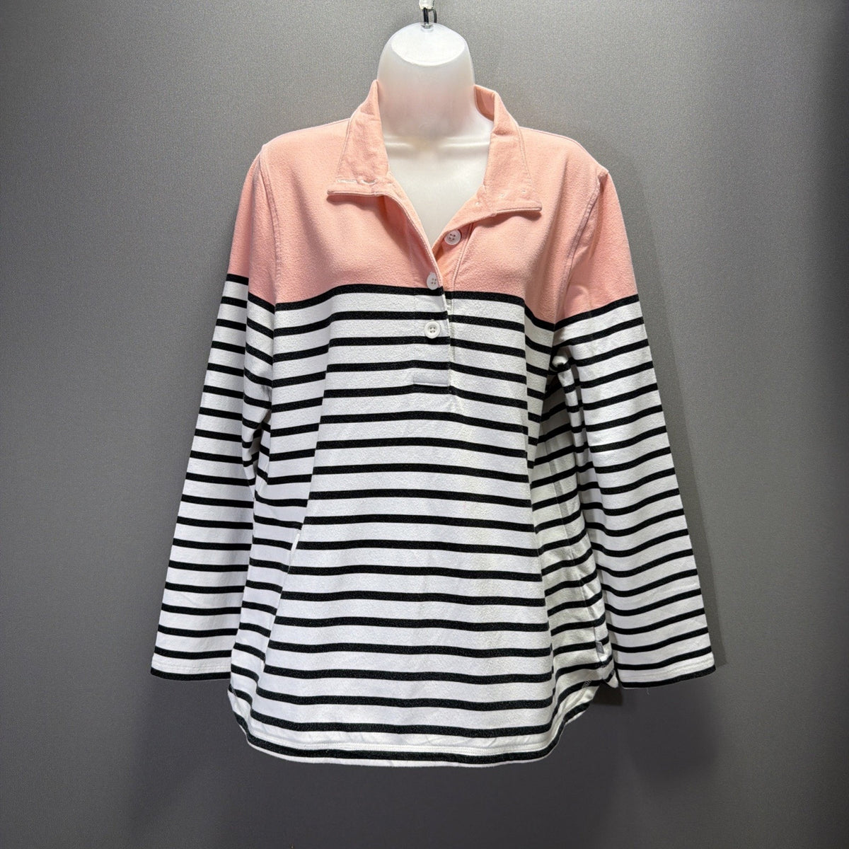 TALBOTS Colorblock Half Button Pullover Sweatshirt Top Pockets Size L Stretch