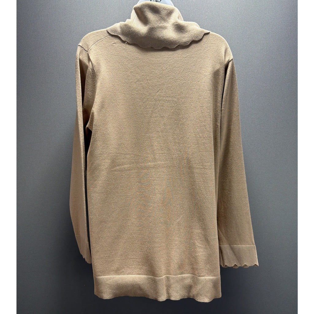 Cable & Gauge Women's XL Tan Scalloped Cowl Neck Pullover Sweater NWT