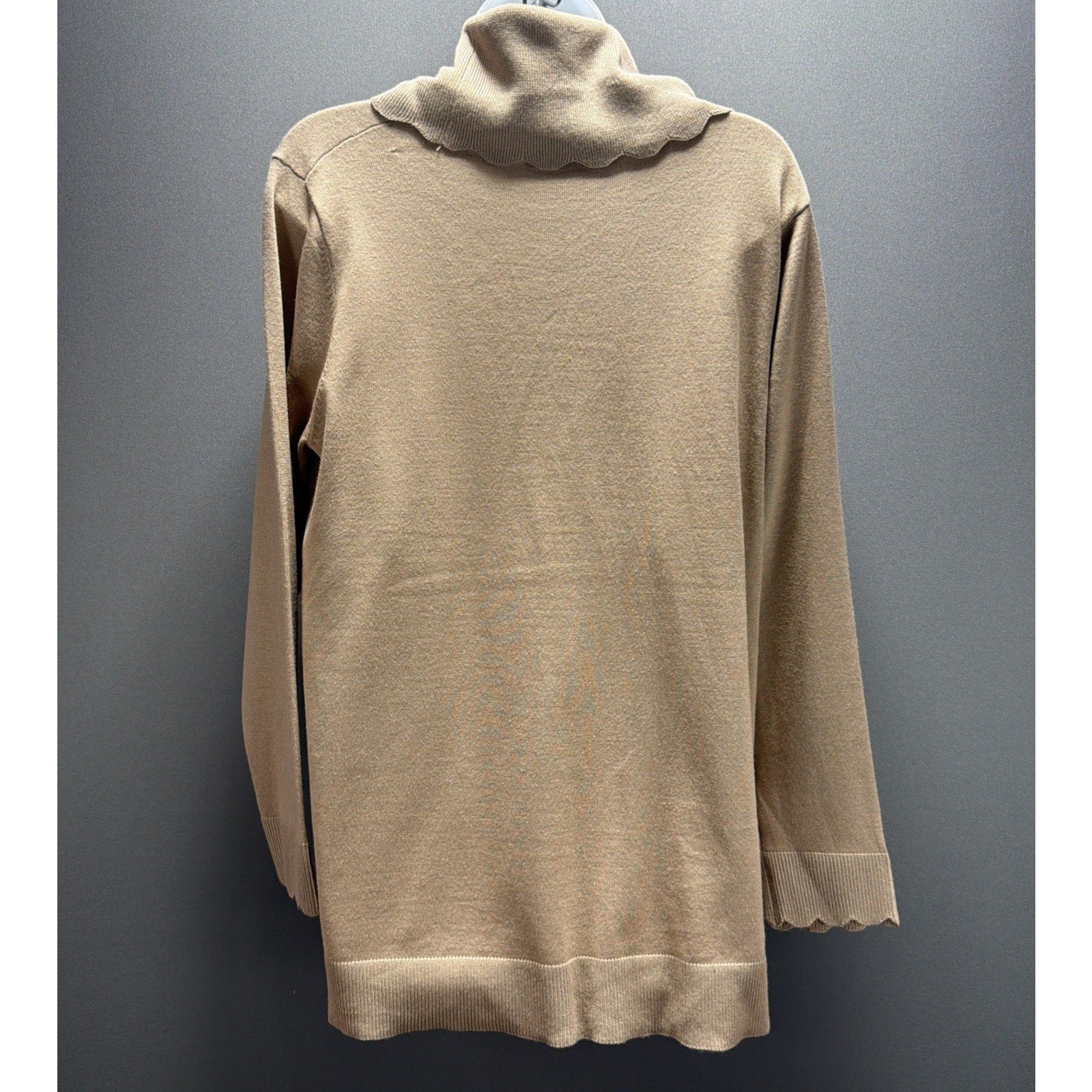 Cable & Gauge Women's XL Tan Scalloped Cowl Neck Pullover Sweater NWT