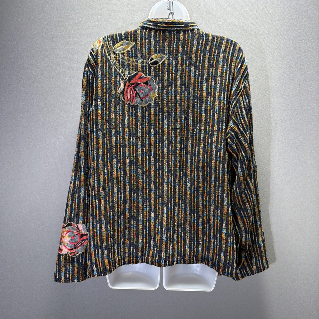 Coldwater Creek Jacket Womens XL Multicolor Chenille Floral Embroidered Boho VTG