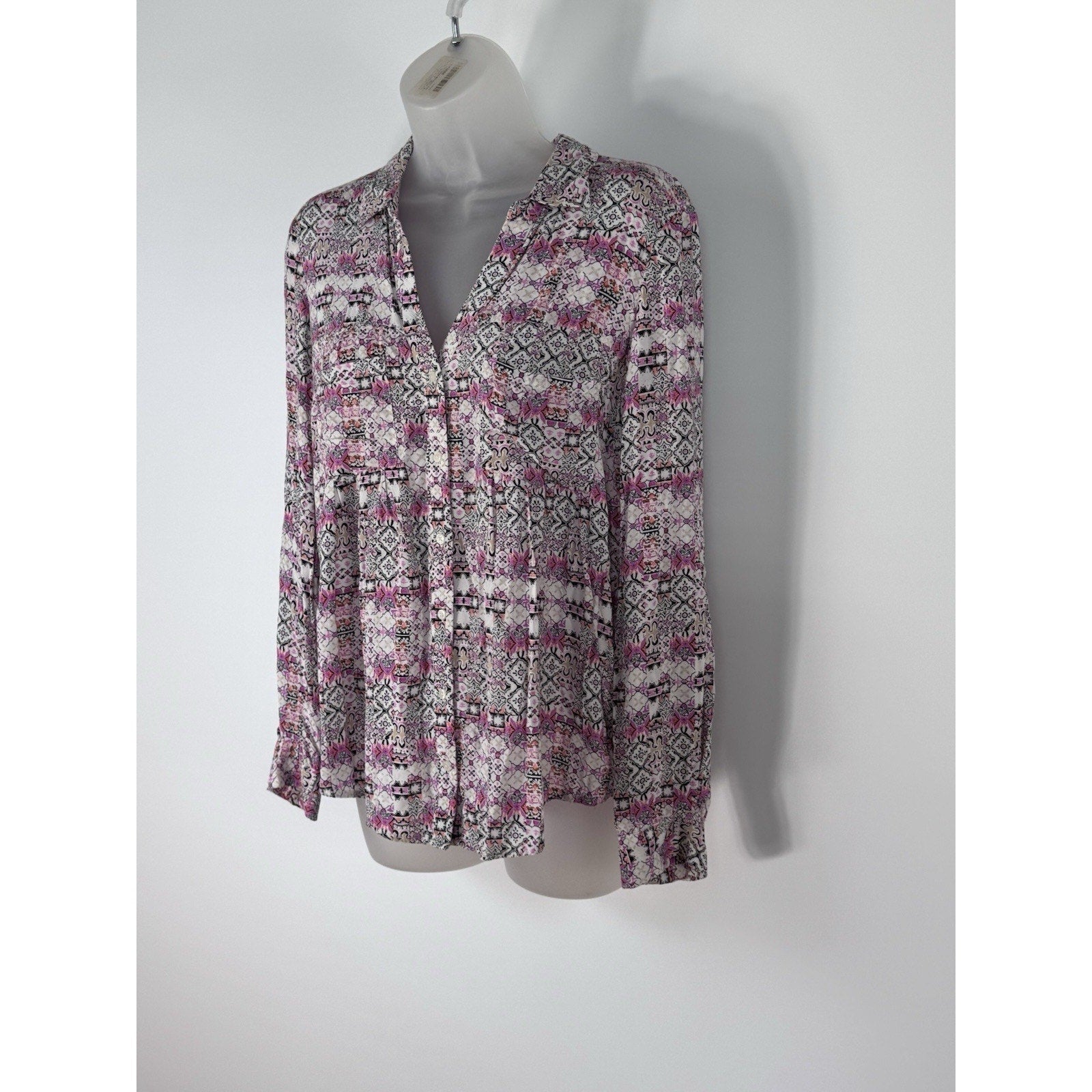Maeve Anthropologie Pink Colorful Pleat Blouse XS