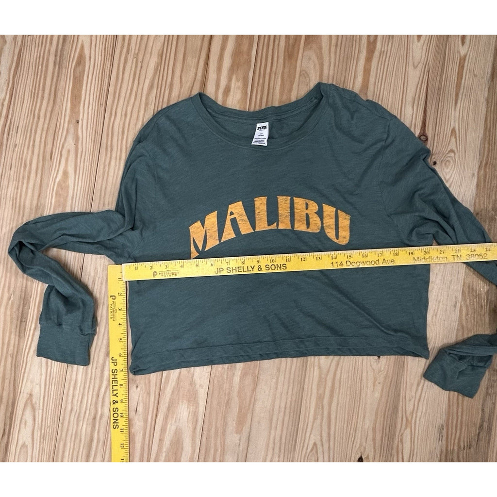 Victoria’s Secret PINK Large Green Long Sleeve Crop Top Malibu 100% Cotton.