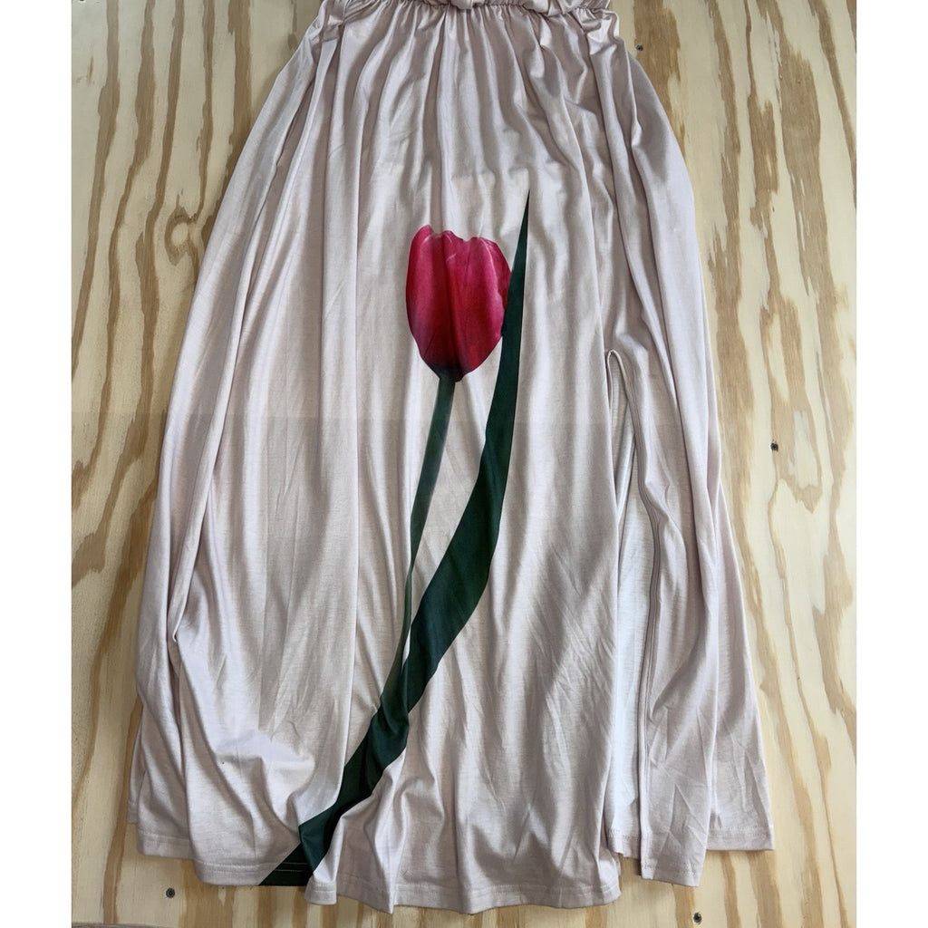 JustFashionNow Maxi Dress Womens Sleeveless Blush Pink Tulip Graphic Boho Casual