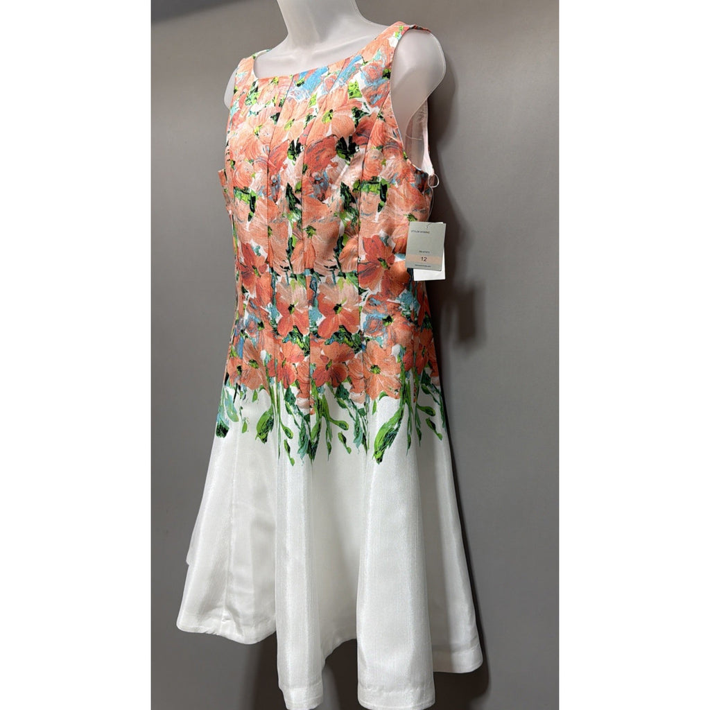 NWT Danny And Nicoles Ivory/Coral Floral Sleeveless Fit & Flare Dress Sz 12, $72