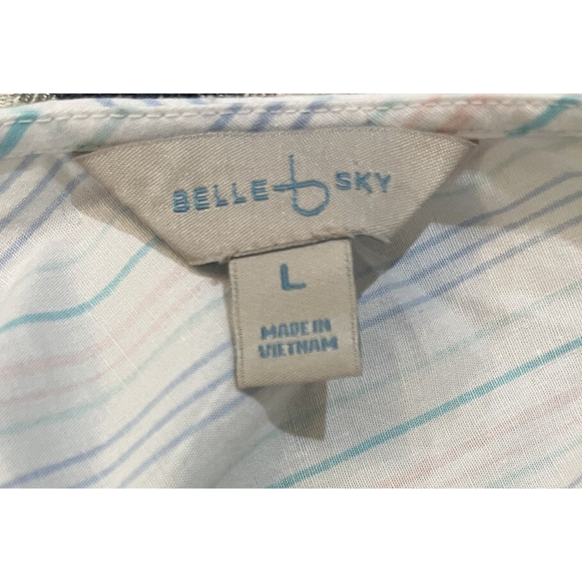 Belle & Sky White Sleeveless Striped Bow Shoulder Top Blouse Women's Size Large