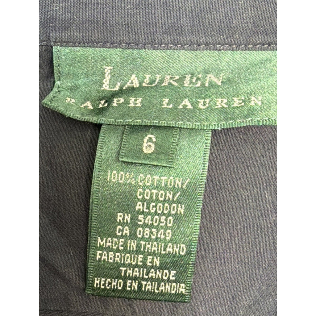 Lauren Ralph Lauren Top Womens Medium Black Long Sleeve Button Up Cotton Preppy