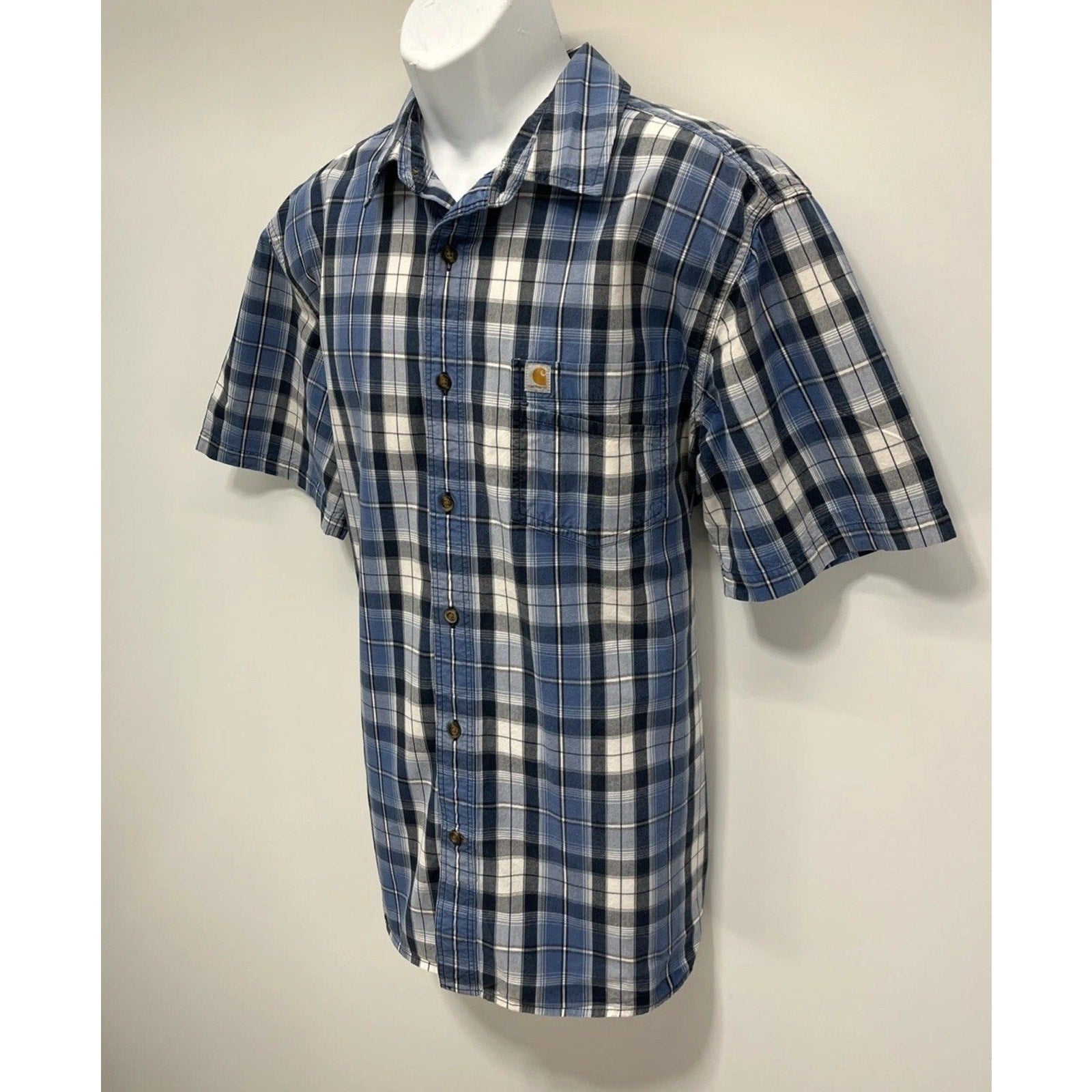 Carhartt Blue Relaxed Fit Plaid Short Sleeve Button Up Men's Size XL