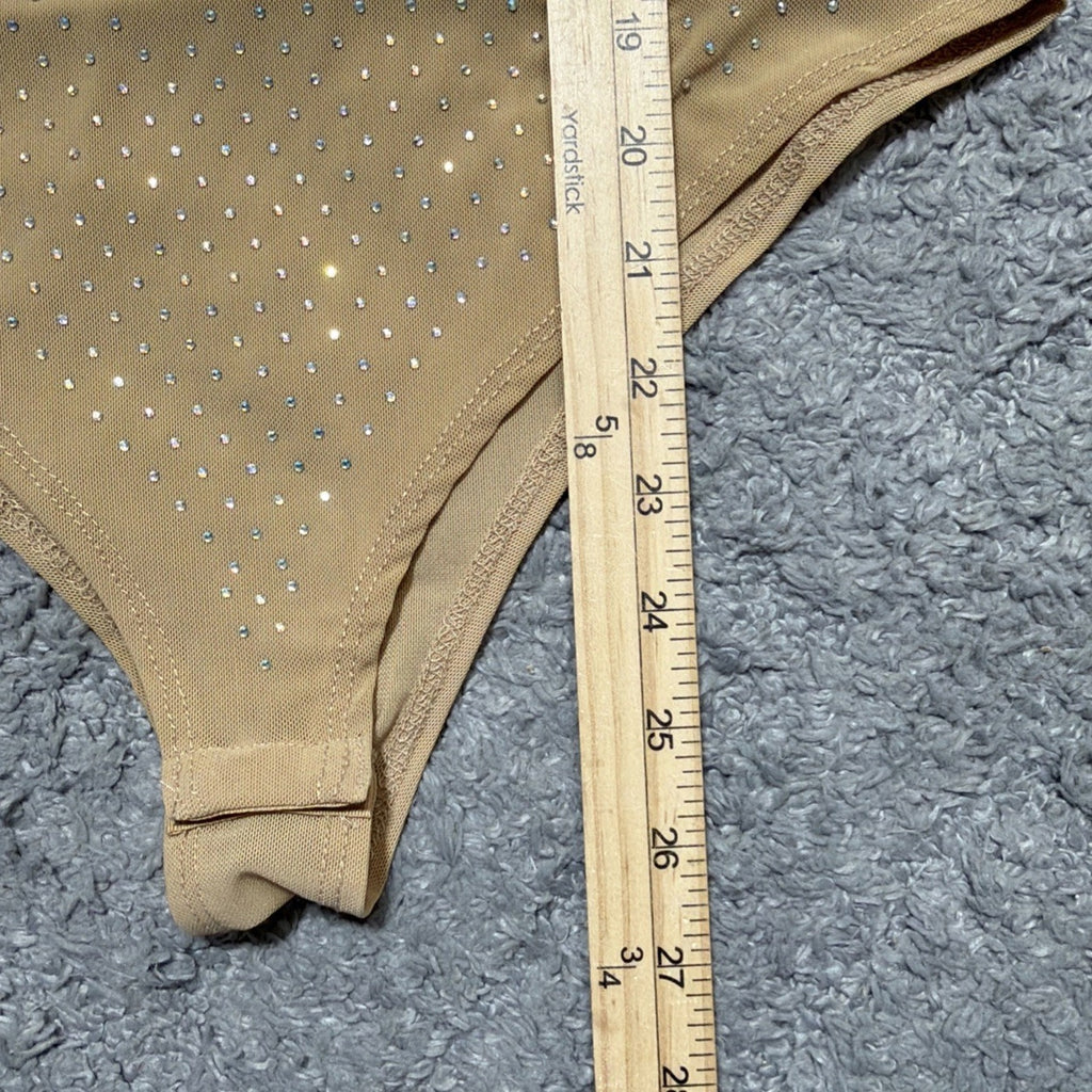Nylon Apparel Rhinestone Studded Mesh Stretch Bodysuit Top Gold Large - New!