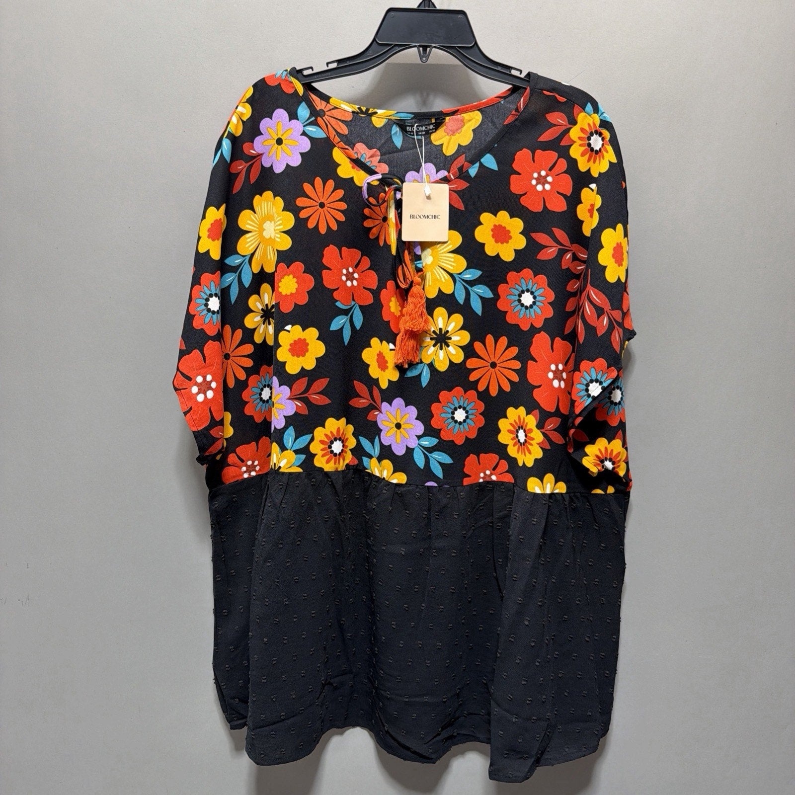 Bloomchic Women Plus Sz 26 Floral Babydoll Boho Lined Tunic Blouse Top Retro NWT