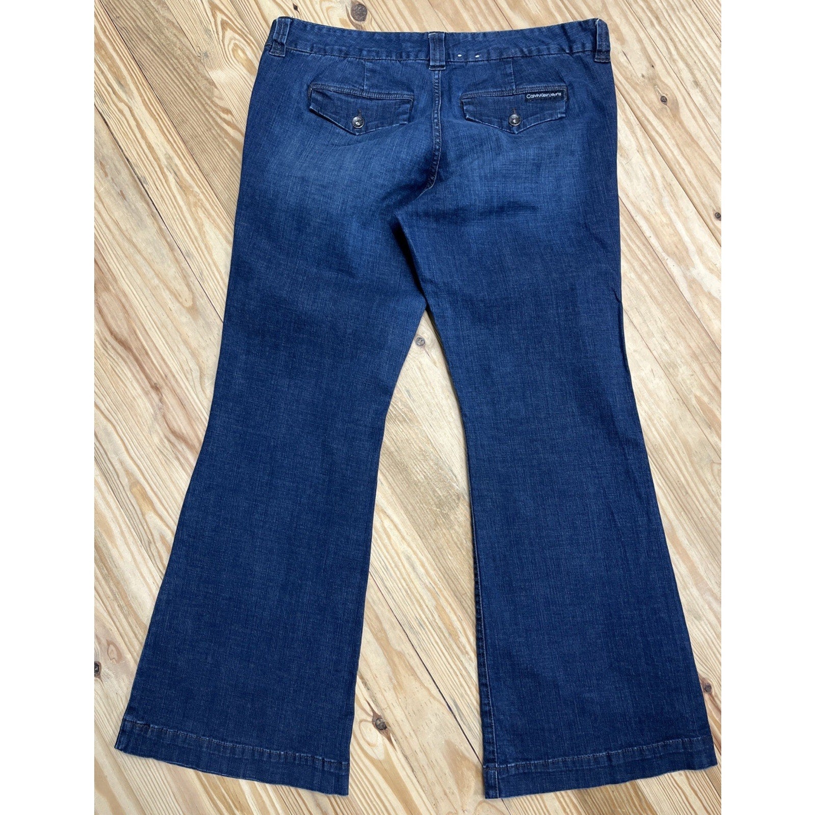 Calvin Klein Womens Flared Denim Jeans Y2K 90s Slim Trousers Pants Size 16