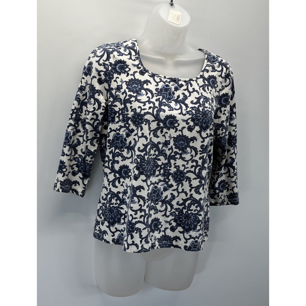 Talbots Floral 3/4 Sleeve Cotton Blend Pullover Floral Top Petite Medium