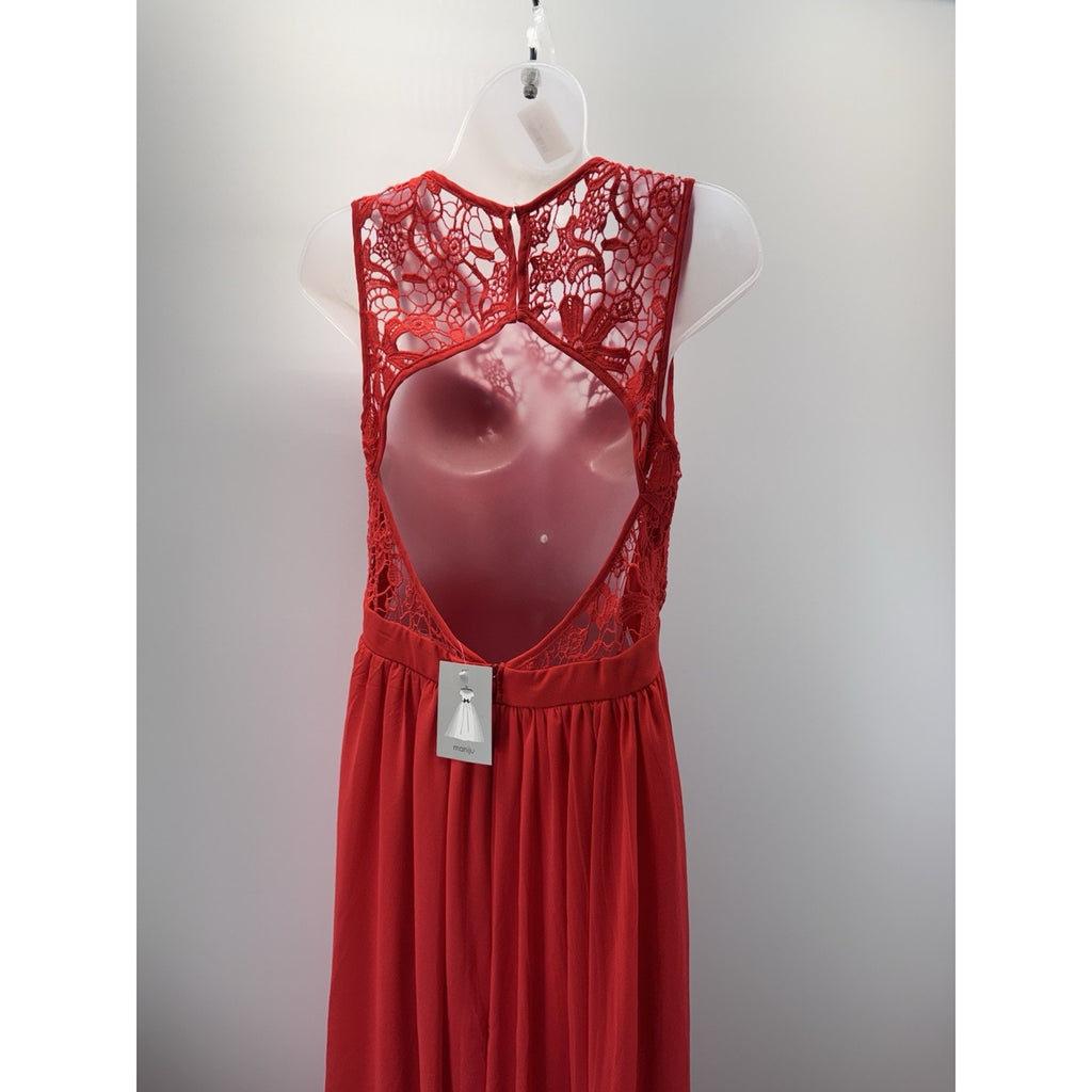 Maniju Women’s Coral Red Formal Maxi Lace Front Dress Size Large NWT