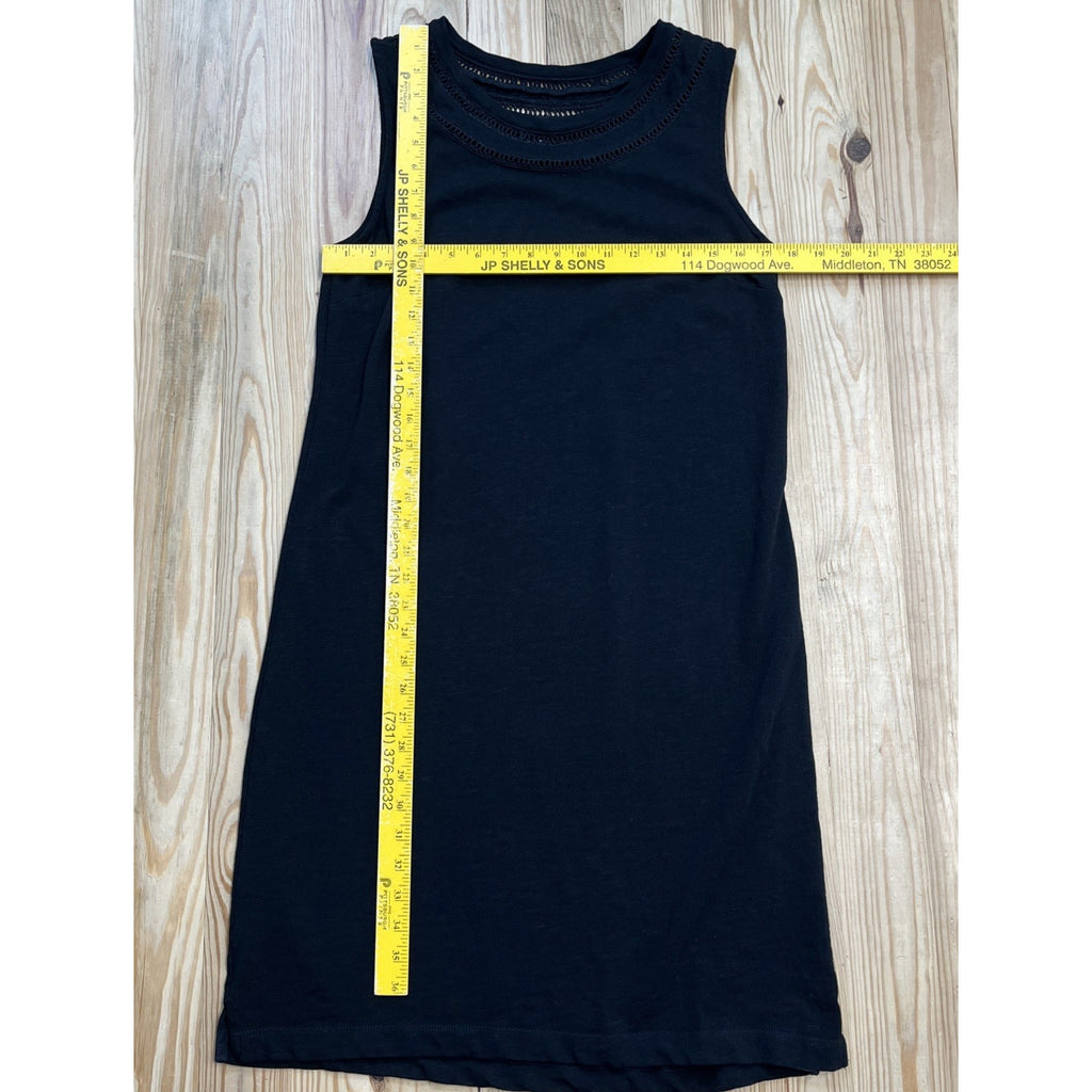 Talbots Black Slub Sleeveless Cotton Embroidered Trim Shift Dress Medium