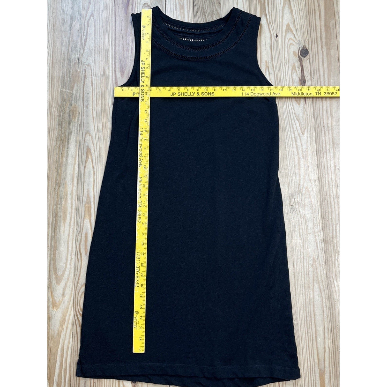 Talbots Black Slub Sleeveless Cotton Embroidered Trim Shift Dress Medium