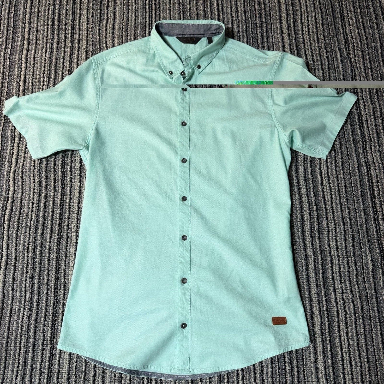 Outpost Makers Mens L Mint Green Short Sleeve Button Down Shirt Buckle Casual
