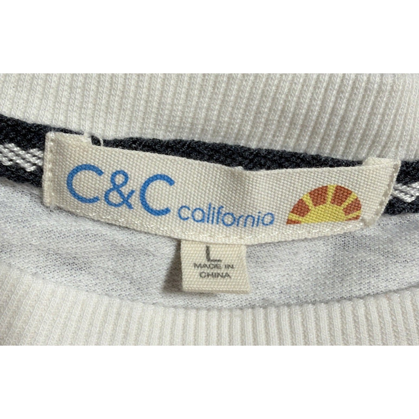 C&C California American Flag Star Long Sleeve Knit Top White Size Large