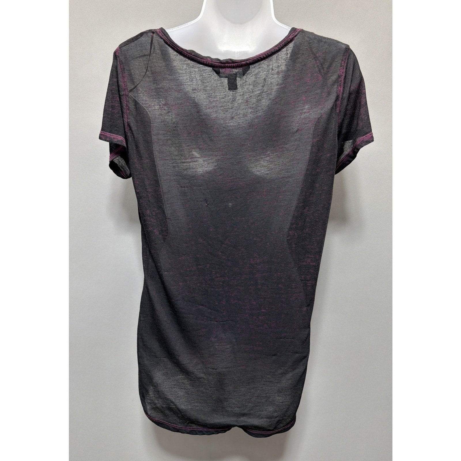 Women's Rock & Republic Black Embellished Short Sleeve see through V T Shirt M