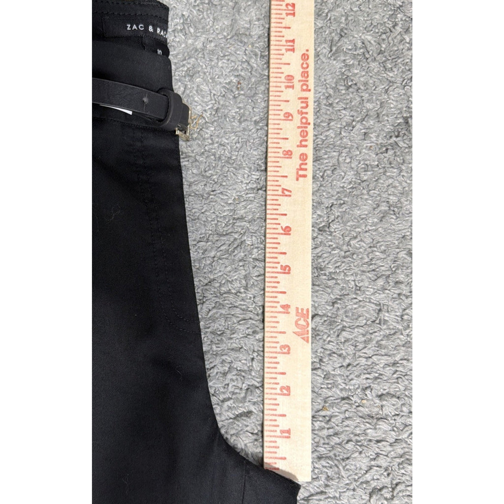 Zac & Rachel Dress Pants Women Sz 10 Black Stretch Belted Straight Slim Legs NWT
