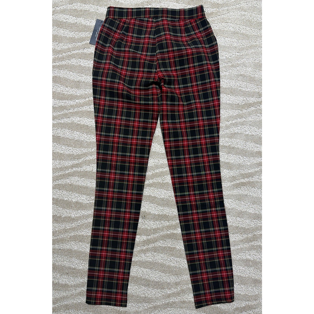 Tommy Hilfiger Plaid Pants Women 4 Red Black White Tartan Skinny Leggings NWT