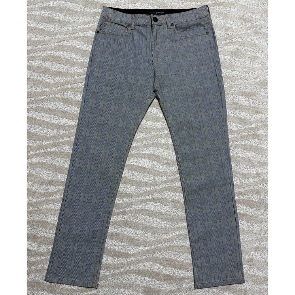 Fried Denim Pants Mens 38x32 Gray Plaid Slim Skinny Stretch Jeans Casual Y2K