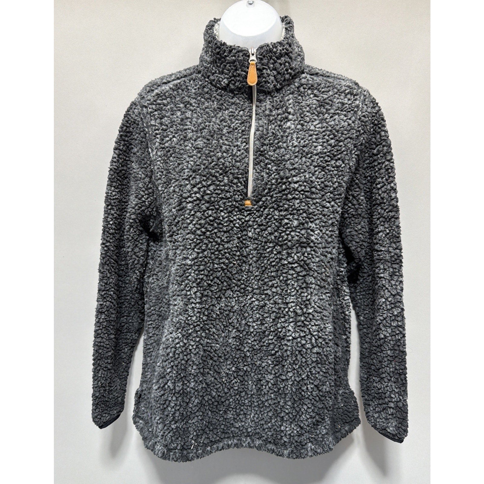 Katydid Black Grey Oversized Thick Sherpa Fleece Jacket 1/4 Zip Pullover Small