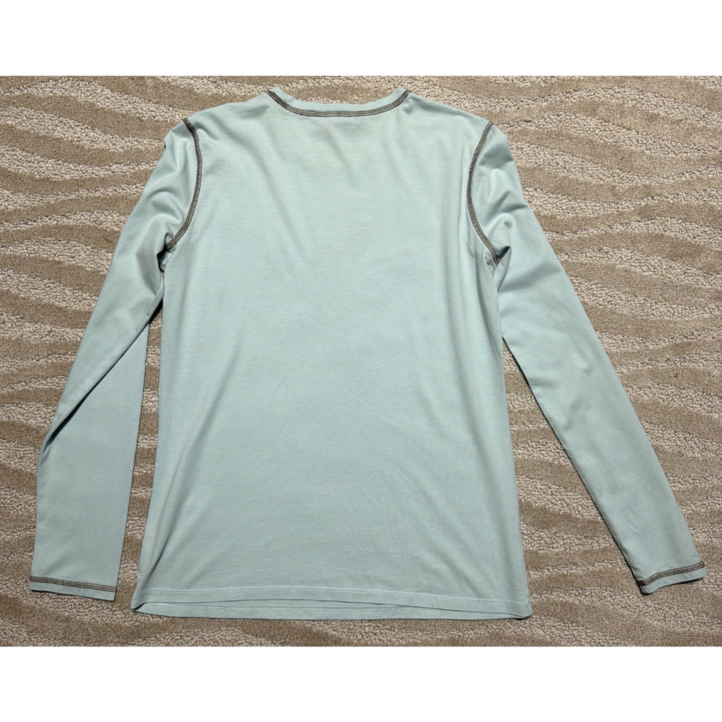 Vtg Eddie Bauer Pima Cotton Women’s Long Sleeve Shirt Blue Green Embroidered