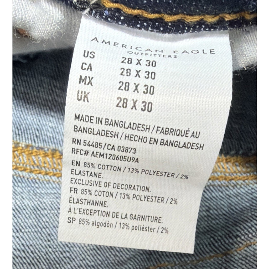 American Eagle Jeans Mens 28x30 Slim Straight Flex Blue Denim Cotton Stretch