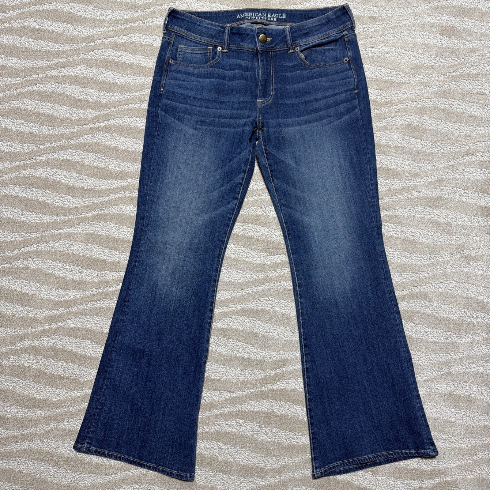 American Eagle Women's Kick Boot Super Stretch Jeans Dark Wash Size 12 S Flare