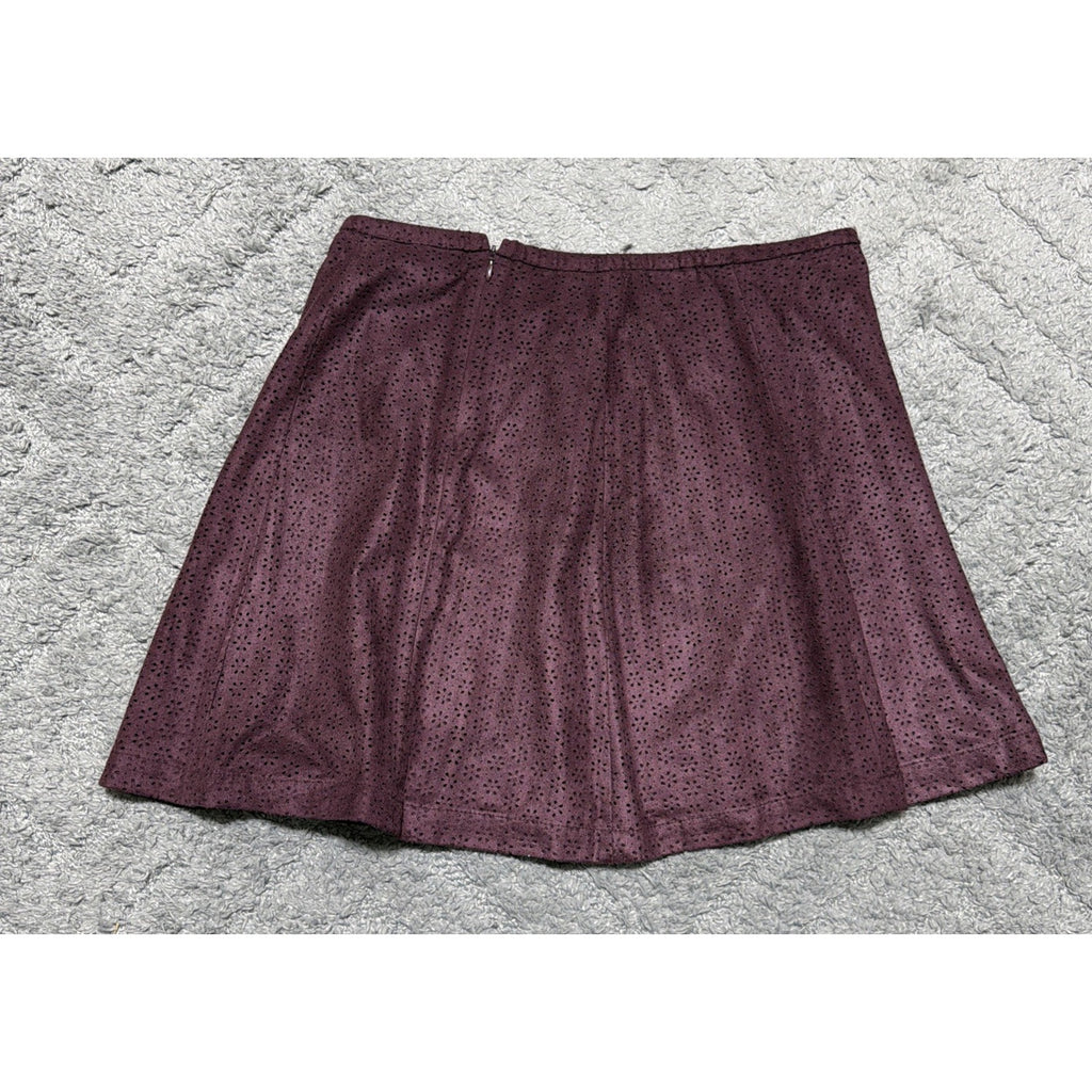Express Burgundy Wine Purple Red Laser Cut Floral Flare Zip Up Mini Skirt Size 6