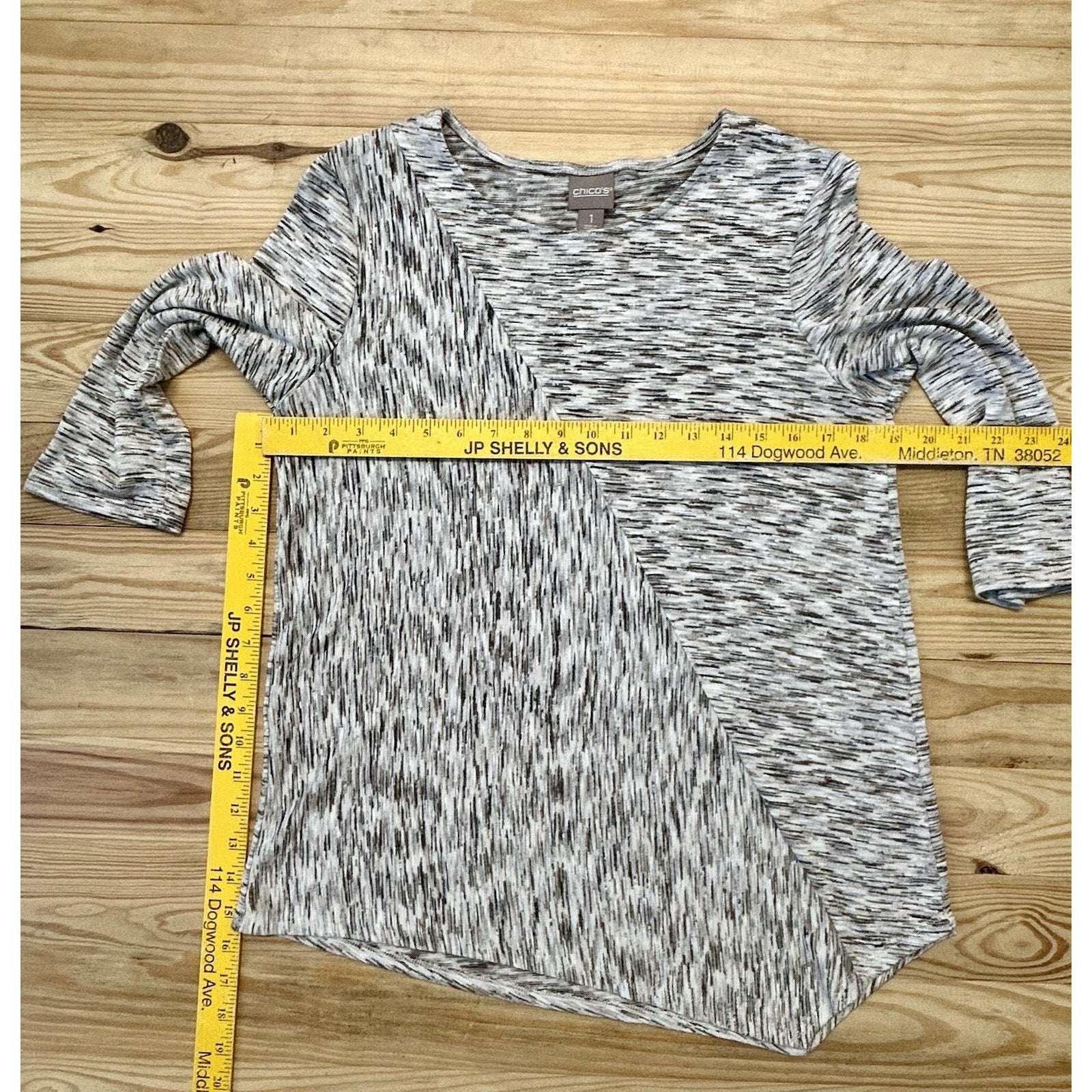 Chicos Shirt Women's 1 Medium mimi marble spacedye heather wrap 3/4 Sleeve.