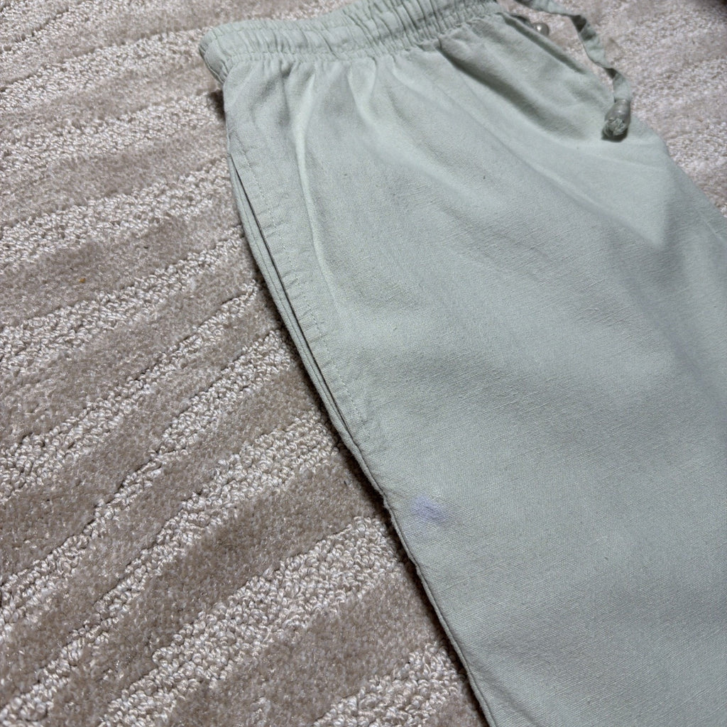 Vintage Capacity Linen Drawstring Crop Capri High Rise Pants Ruffle Hem SZ S