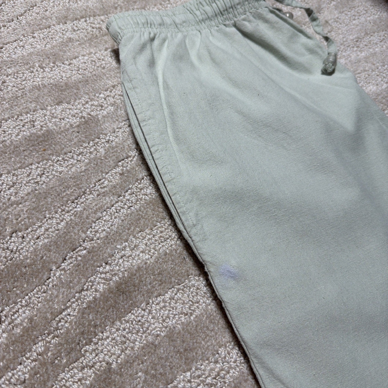 Vintage Capacity Linen Drawstring Crop Capri High Rise Pants Ruffle Hem SZ S