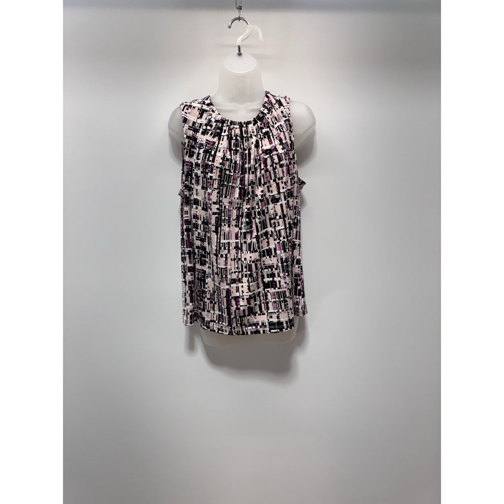 CALVIN KLIEN Sleeveless Geometric Print Shell Top Career Blouse Purple Size 1X