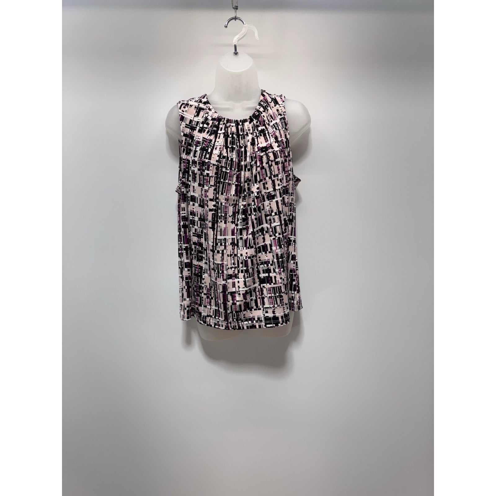 CALVIN KLIEN Sleeveless Geometric Print Shell Top Career Blouse Purple Size 1X