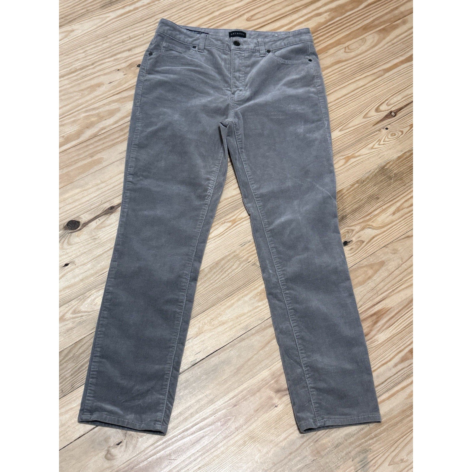 Talbots Corduroy Pants Women's 8 Petite Straight Leg Pockets Stretch Blue Gray