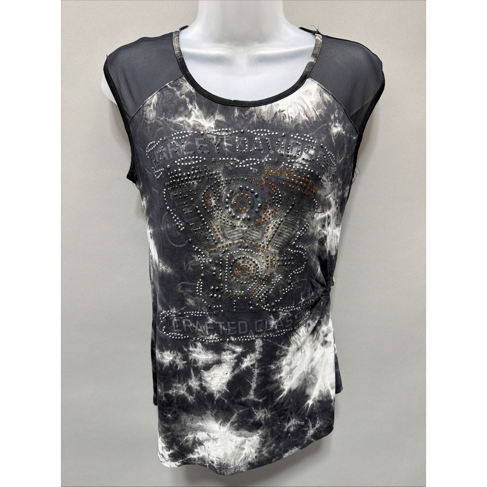 Harley Davidson Black Women Medium Shirt Blouse Rhinestones Black Flaw