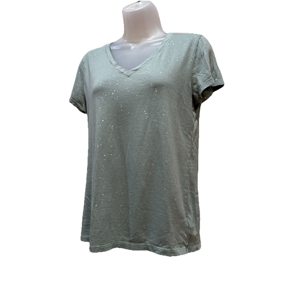 Gap T-Shirt Women’s Cactus Green Size Medium Glitter Silver Speck Design