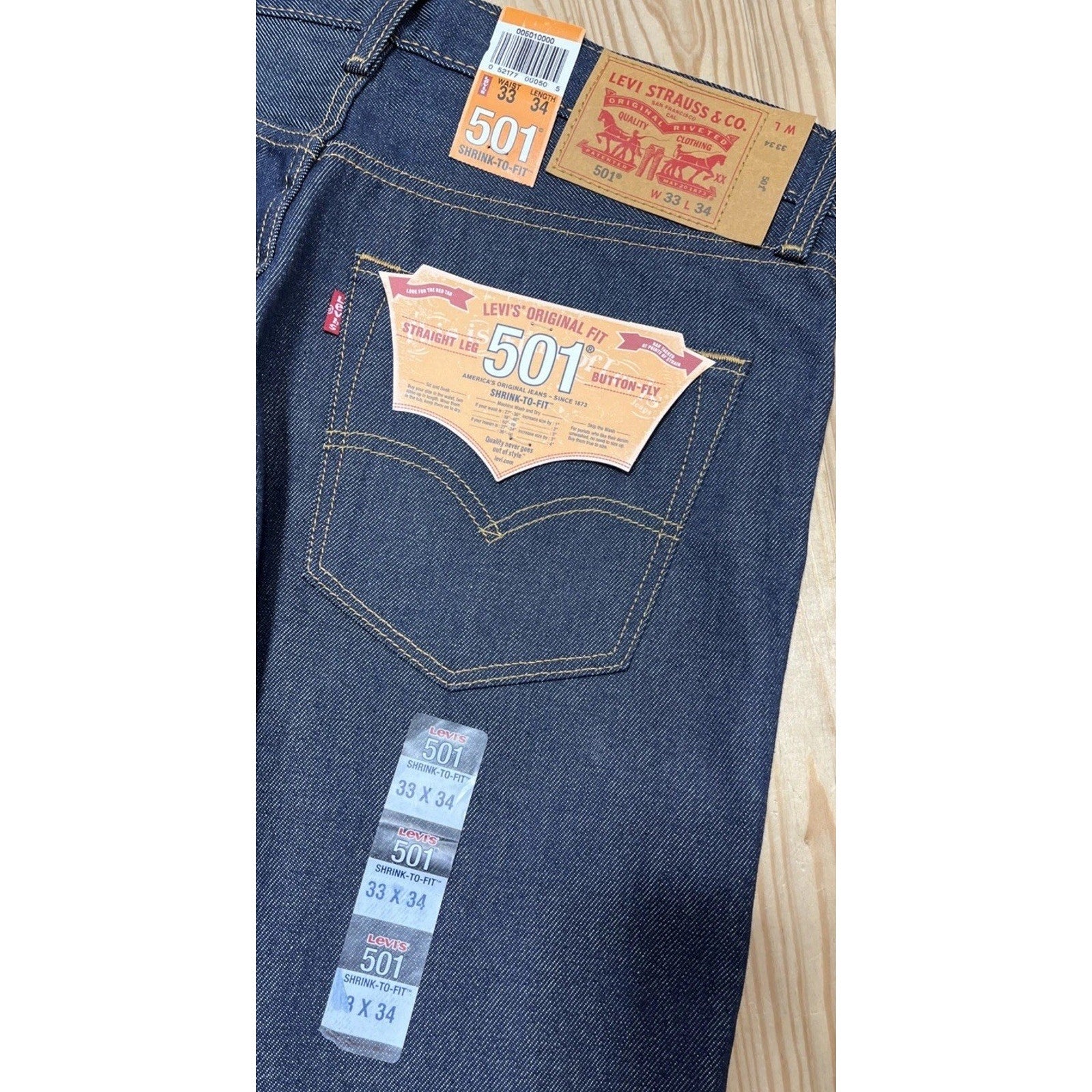 NWT Vintage Deadstock 2016 Levi’s Shrink To Fit Rigid 501 Button Fly Jeans 33x34