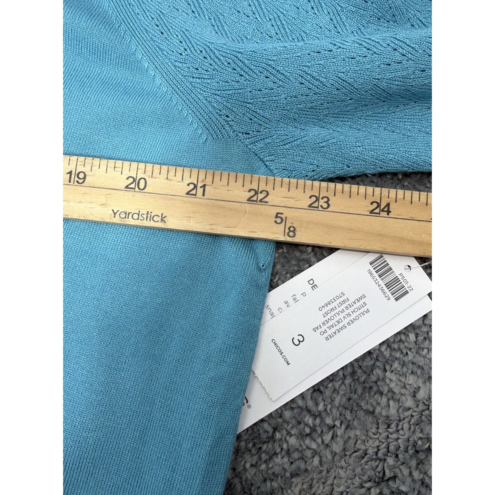 Chicos 3 XL Womens First Frost Blue Stitch Sleeve Detail Pullover Sweater New