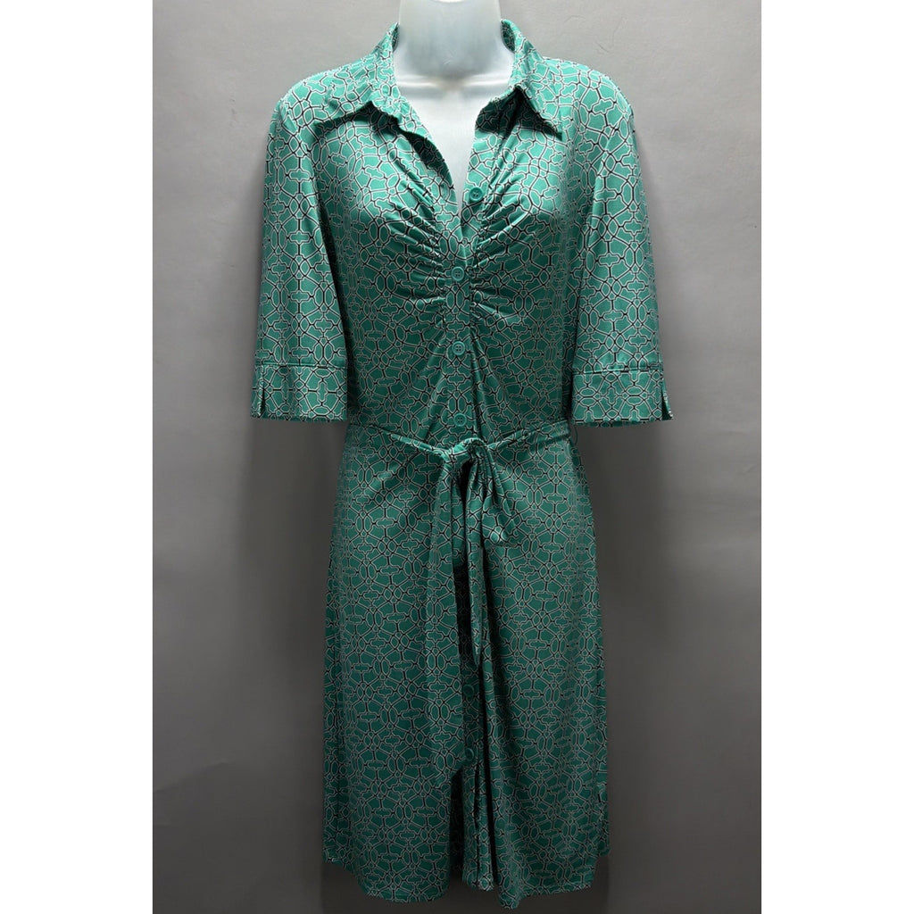 Laundry by Shelli Segal Green Geometric Collared Shirt Dress Size 6 Stretch