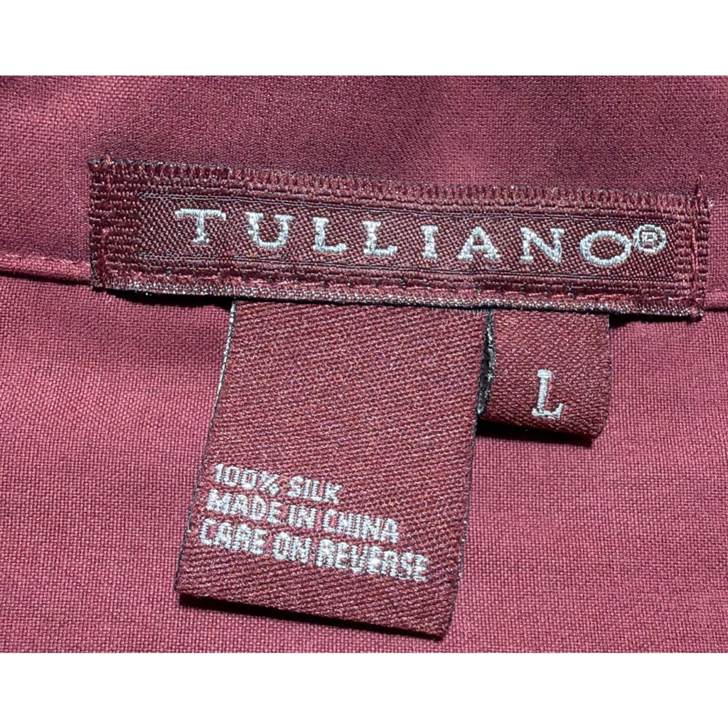 Tulliano Luxury 100% Silk Shirt Mens L Wine Red Button Front Long Sleeve NWT