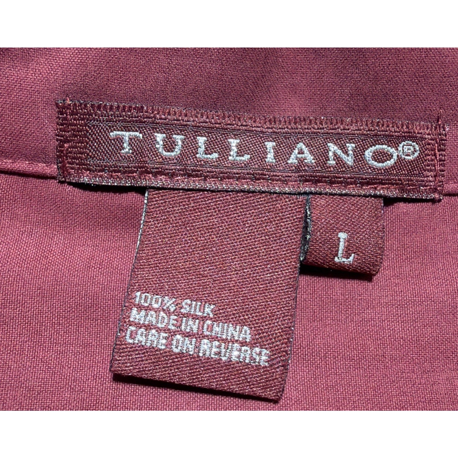 Tulliano Luxury 100% Silk Shirt Mens L Wine Red Button Front Long Sleeve NWT
